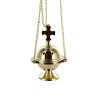 Brûle-encens en laiton avec croix et chaînes, H 13 cm, Ø 6 cm, chaînes L 24 cm. Livré en boîte individuelle.