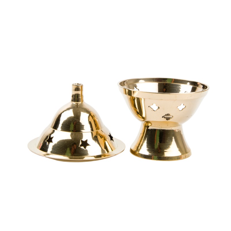 Brûle-encens en laiton, H 10 cm, Ø 5 cm. Livré en boîte individuelle.