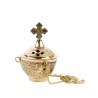 Brûle-encens ciselé avec croix et chaîne, H 10 cm, Ø 6 cm.