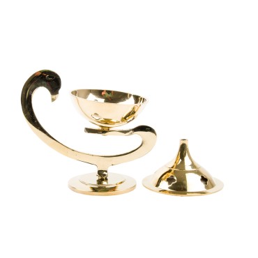 Brûle-encens en laiton, forme lampe, H 12,7 cm, Ø 5 cm. Livré en boîte individuelle.