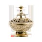 Brule encens en laiton ciselet avec grille, hauteur 12 cm, Ø 9.5 cm. Livre en boite individuelle.