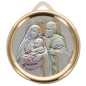 Medaille de berceau plaque laminee en argent Ø 5 cm livree avec rubans bleu et rose, de la Sainte Famille.