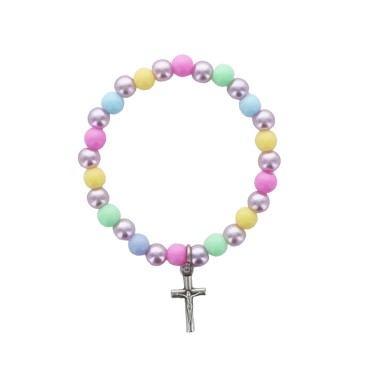 Bracelet sur elastique pour enfant, grains multicolores en plastique Ø 5 mm.