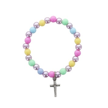 Bracelet sur elastique pour enfant, grains multicolores en plastique Ø 5 mm.