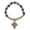 Bracelet dizainier sur élastique pour enfant avec grains en hématite cœur Ø 6 mm croix métal dorée.