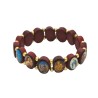 Bracelet sur élastique des saints, images vernies, grains en bois marron, forme ovale petit, hauteur 1,4 cm.