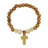 Bracelet sur elastique grains en bois et grains imprimes avec croix Ø 8 mm avec croix bois.