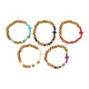 Bracelet sur elastique grains en bois et pierres synthetiques assorties Ø 6 mm avec croix - LOT DE 5 ASSORTIS