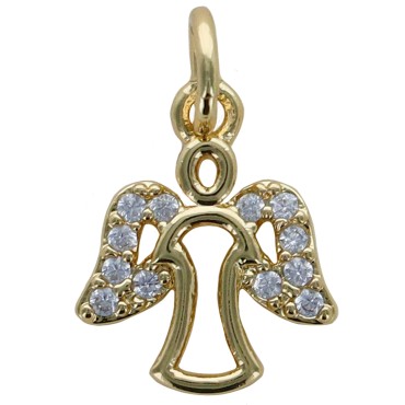 Pendentif en metal pour bracelet, ange de couleur doree avec les ailes en zirconium, H 0.9 cm.