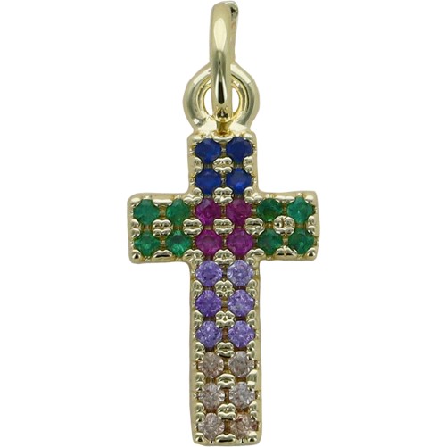 Croix pour bracelet, dore superieur avec zirconium de differentes couleurs H 1.3 cm.