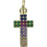 Croix pour bracelet, dore superieur avec zirconium de differentes couleurs H 1.3 cm.