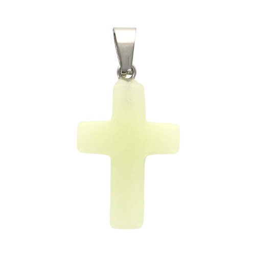 Croix de cou en pierre synthetique fluorescente H. 2.50 cm. PAR LOT DE 12 DANS UNE BOITE