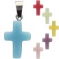 Croix de cou en couleur en pierre synthetique noctilumineuse/pierre lumineuse, H. 2 cm, couleurs assorties, LOT DE 10