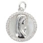 Pendentif rond laiton couleur argentee de la Vierge  Ø 2 cm avec zircon.