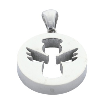 Pendentif ange couleur argentee en acier inoxydable H. 2 cm.