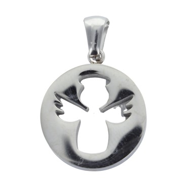 Pendentif ange couleur argentee en acier inoxydable H. 2 cm.