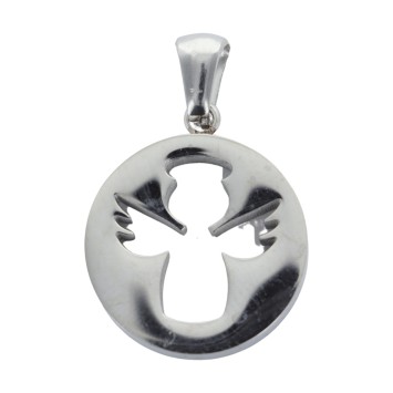 Pendentif ange couleur argentee en acier inoxydable H. 2 cm.