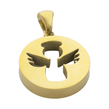 Pendentif ange couleur doree en acier inoxydable H. 2 cm.