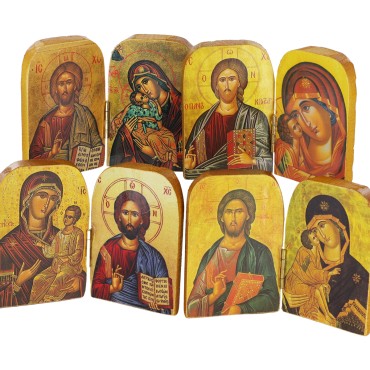 Diptyque en bois grave image classique H.7 x 9.5 cm, divers modeles, vendus en assortiment.