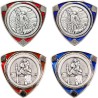Plaque auto en forme triangulaire, hauteur 3,5 cm, avec un style vitrail disponible en bleu ou rouge assortis