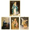 Cadre en bois à suspendre, finition feuille d’or – H. 15 x 10 cm, image collée, plusieurs saints.