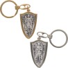 Porte-clés de Saint Michel en forme de bouclier- avec une croix au revers- Hauteur - 4-5 cm- Disponible en deux couleurs-