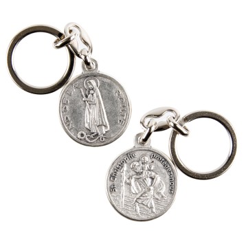 Porte-clés double face de ND de la route / saint Christophe Ø 3 cm en métal couleur argentée.
