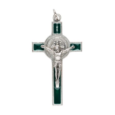 Croix de cou de Saint Benoît en métal argenté, émaillée – Hauteur 5 cm Plusieurs couleurs.