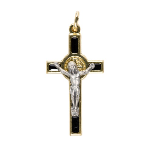 Croix de cou de Saint Benoît en métal doré, émaillée – Hauteur 4 cm Plusieurs couleurs.