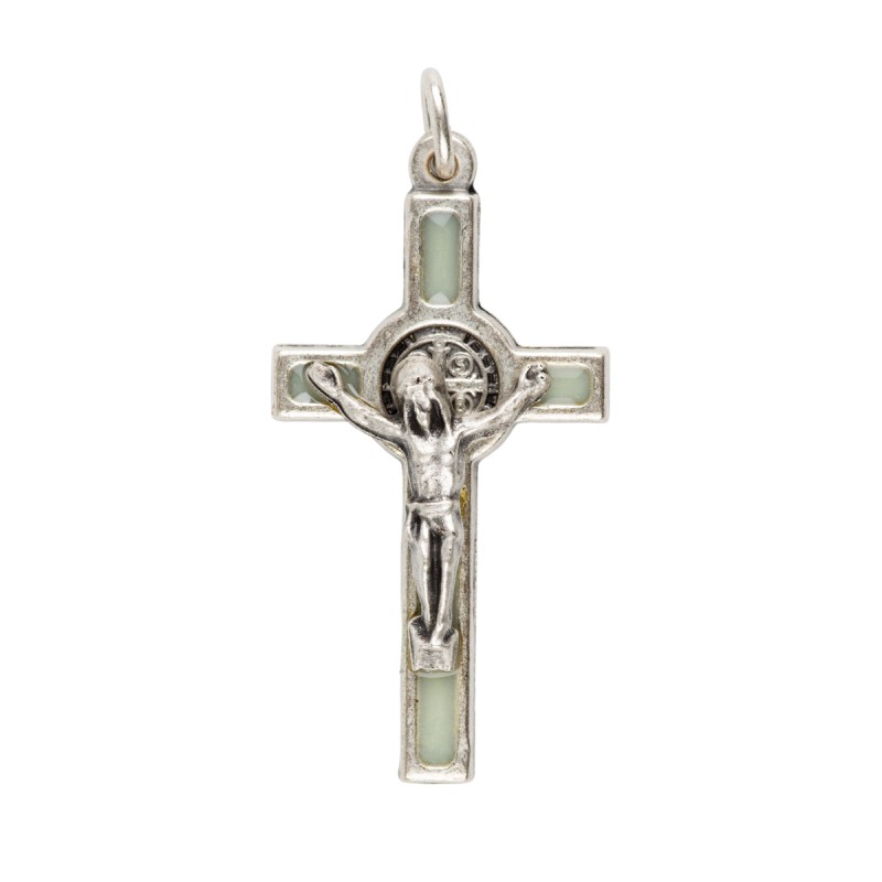 Croix de cou de Saint Benoît en métal argenté, émaillée – Hauteur 4 cm Plusieurs couleurs.