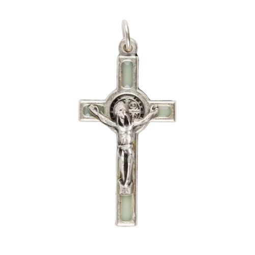 Croix de cou de Saint Benoît en métal argenté, émaillée – Hauteur 4 cm Plusieurs couleurs.