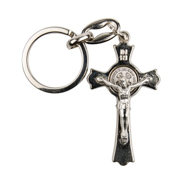 Porte-clés croix de saint Benoit H. 5 cm double face.