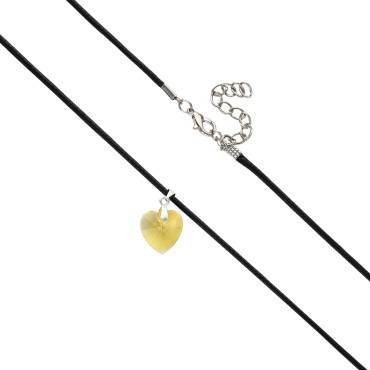 Pendentif coeur en verre H. 1.5 cm, avec cordon noir reglable 45 cm. LOT DE 5 ASSORTIS.