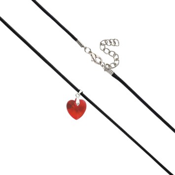Pendentif coeur en verre H. 1.5 cm, avec cordon noir reglable 45 cm. LOT DE 5 ASSORTIS.