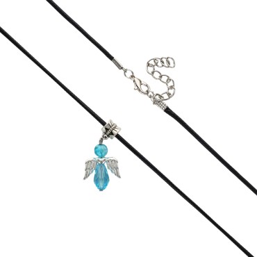 Pendentif ange en verre H. 2.5 cm, avec cordon noir reglable 45 cm. LOT DE 5 ASSORTIS.
