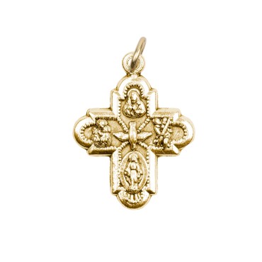 Croix de cou des Saints Protecteurs en métal doré, double face – Hauteur 2,7 cm
