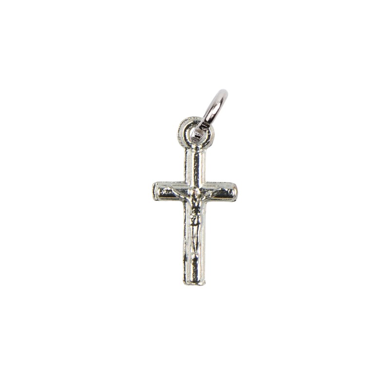Croix de cou en forme de tube, en métal argenté avec Christ – Hauteur 1,5 cm