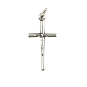 Croix de cou en forme de tube, en métal argenté avec Christ – Hauteur 2,5 cm