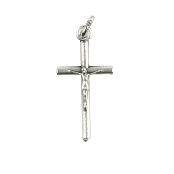 Croix de cou en forme de tube, en métal argenté avec Christ – Hauteur 2,5 cm