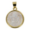 Pendentif en coquille et laiton couleur doree avec ange Ø 1.8 cm.