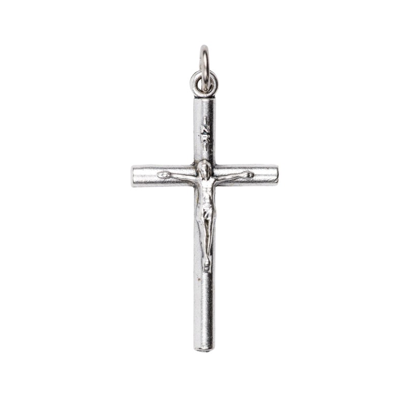 Croix de cou en forme de tube, en métal argenté avec Christ – Hauteur 3,5 cm