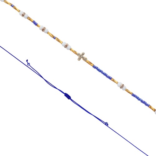 Collier de couleur dorée sur corde réglable, croix avec strass. LOT DE 5 COULEURS ASSORTIES.