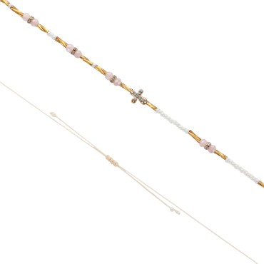 Collier de couleur dorée sur corde réglable, croix avec strass. LOT DE 5 COULEURS ASSORTIES.
