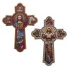 Croix en bois à suspendre avec image collée en relief et carte explicative – Hauteur 15 cm. différents modelés