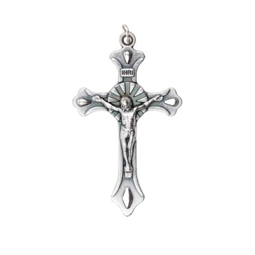Croix de cou baroque avec Christ, en métal argenté – Hauteur 4 cm