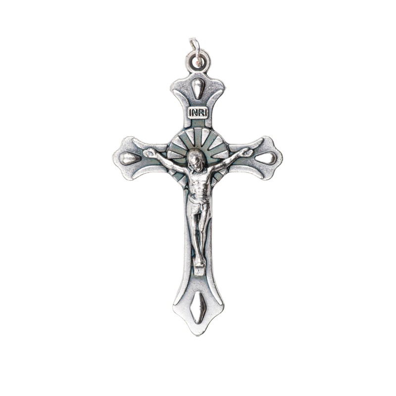 Croix de cou baroque avec Christ, en métal argenté – Hauteur 4 cm
