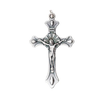 Croix de cou baroque avec Christ, en métal argenté – Hauteur 4 cm