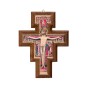 Croix de saint François en bois mélaminé relief image redorée H.13 cm.