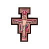 Croix de saint François en bois mélaminé image collée H. 25,7 cm.