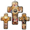 Croix icone en bois avec surimpression en relief doree/argentee 12x18 cm, plusieurs saints